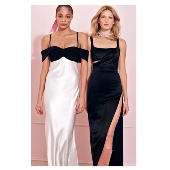 Brandon Maxwell Off-The-Shoulder Silk Draped Black Bow Accent Maxi Dress Gown - Picture 9 of 15